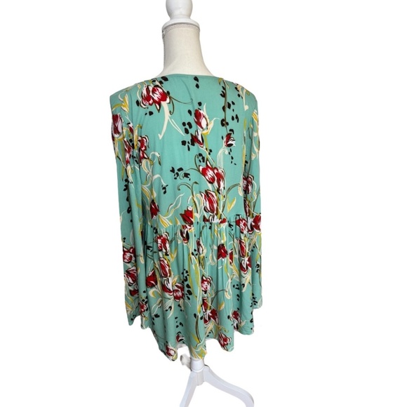 Free People Bella Floral V-Neck Bell Sleeve Tunic Teal Size Small - Picture 4 of 12